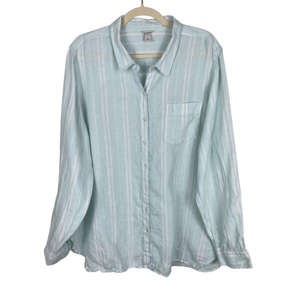 L.L. Bean 100% Linen Button Front Top Shirt Striped Classic Light Green Size 3X - Picture 1 of 7